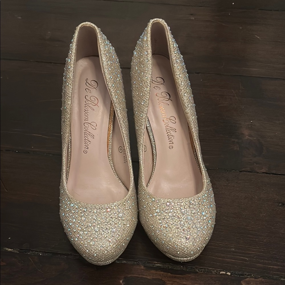 De Blossom Collection Gold Rhinestone Heels